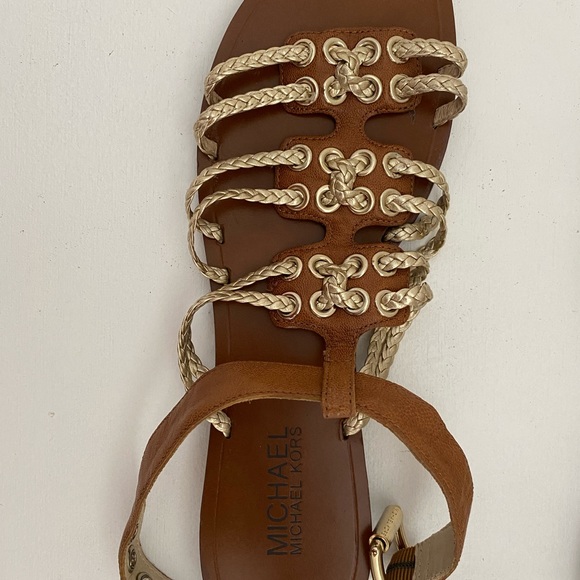 MICHAEL KORS- brown&gold flats ankle strap size 8M - Picture 3 of 5